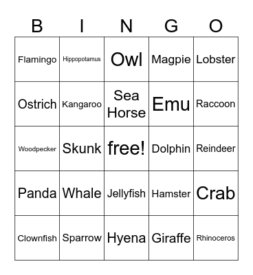 animals Bingo Card