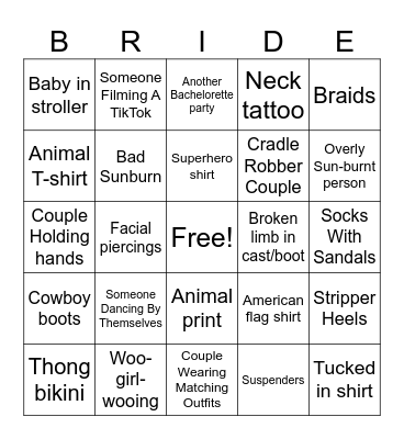 Poolside with the Bride Bingo Card