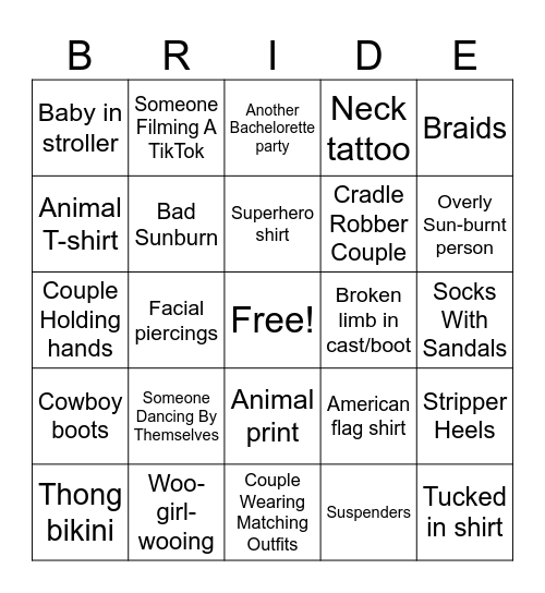 Poolside with the Bride Bingo Card