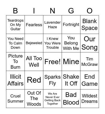 Taylor Swift - Eras Bingo Card