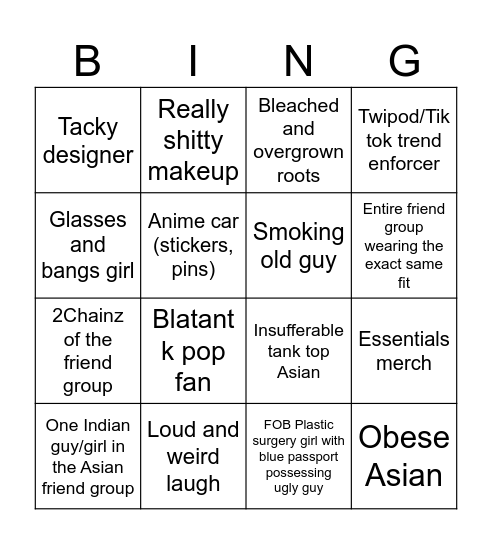 Asian bingo Card