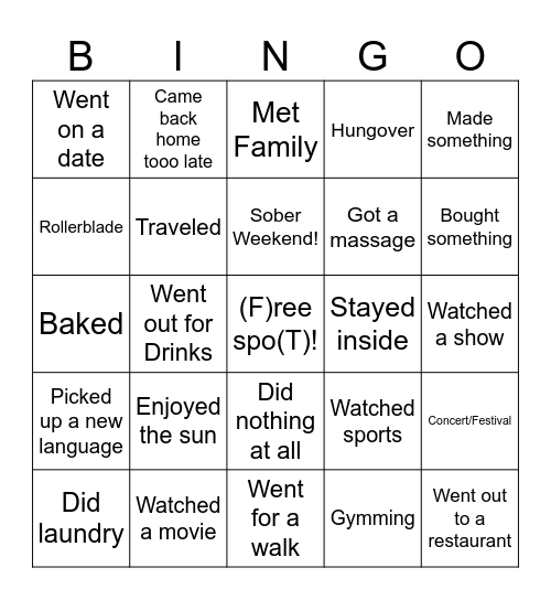 FT Monday Bingo Card