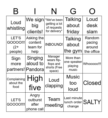 Sales Team Bingo Card