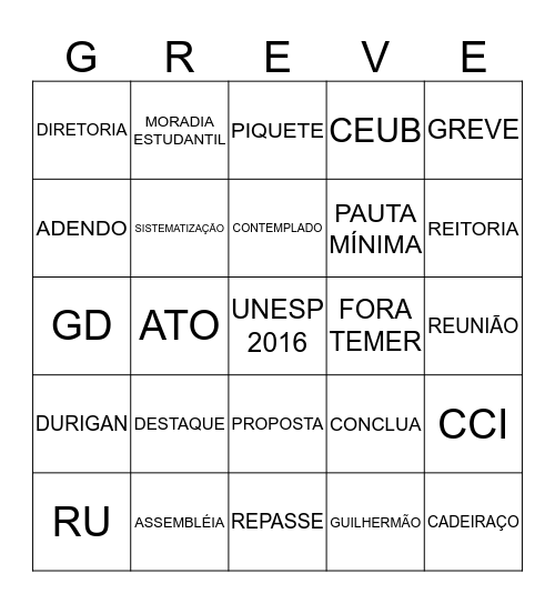 BINGO GREVISTA Bingo Card