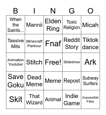Tiktok Bingo Card