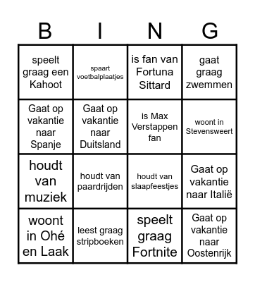 Kennismakingsmiddag Bingo Card