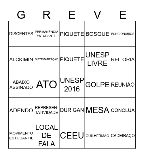 BINGO GREVISTA Bingo Card
