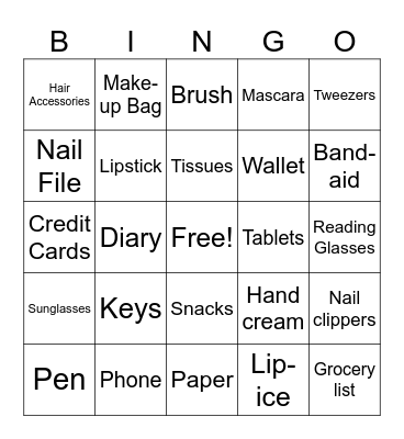 Thing's in my Purse Bingo Card