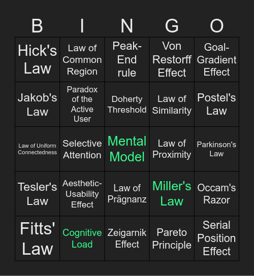 Laws of UX Bingo Card