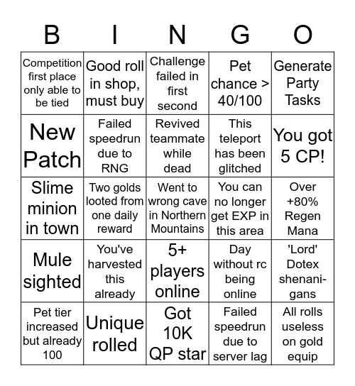 RainingChain bingo Card
