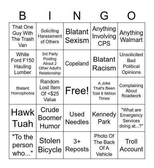 Lewiston Uncensored Bingo Card