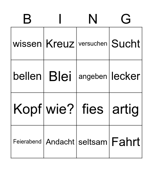 Falsche Freunde Bingo Card
