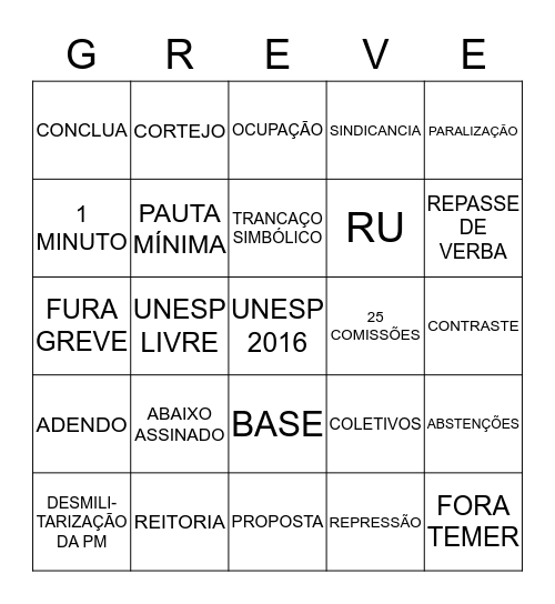 BINGO GREVISTA Bingo Card