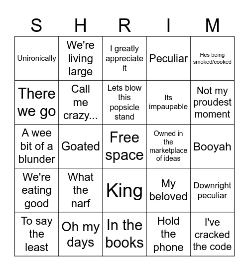 SHRIMO BINGO CARD Bingo Card