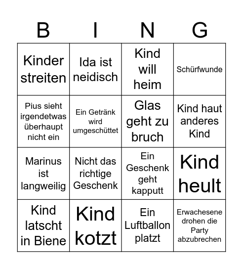 Kindergeburtstag Bingo Card