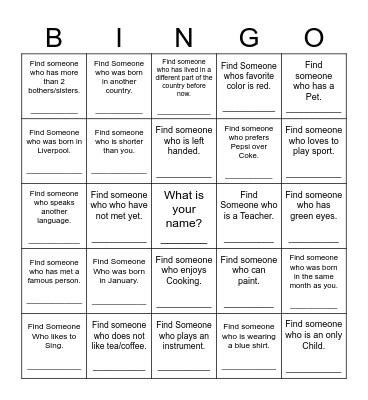 Find Someone Who Bingo Card