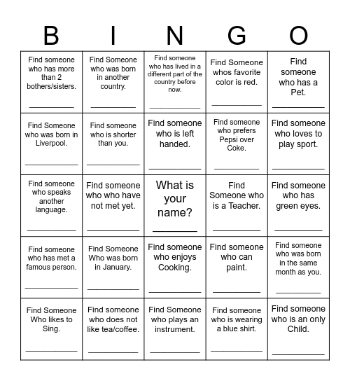Find Someone Who Bingo Card