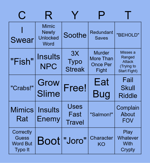CryptMaster Bingo Card