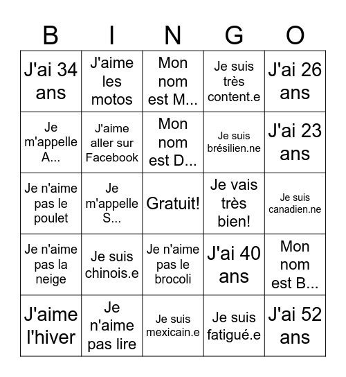 BINGO HUMAIN Bingo Card