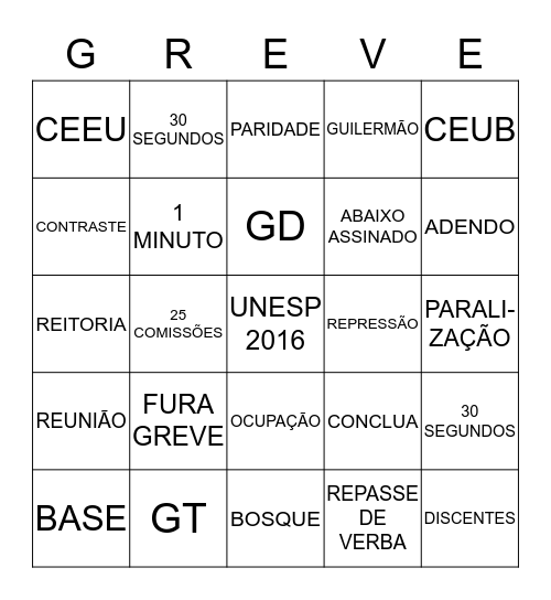 BINGO GREVISTA Bingo Card