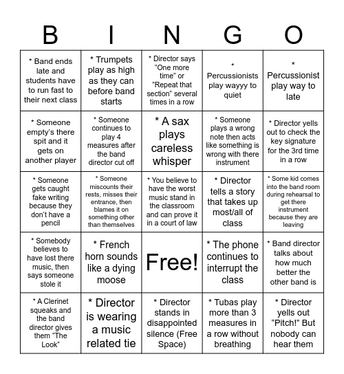 Band Bingo Card