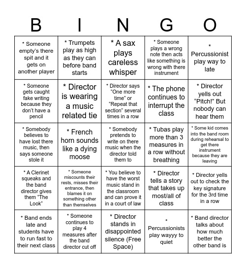 Band Bingo Card