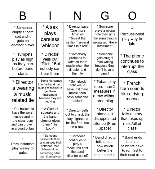 Band Bingo Card