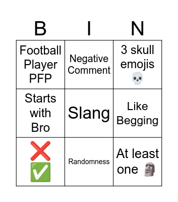 Shorts bingo Card
