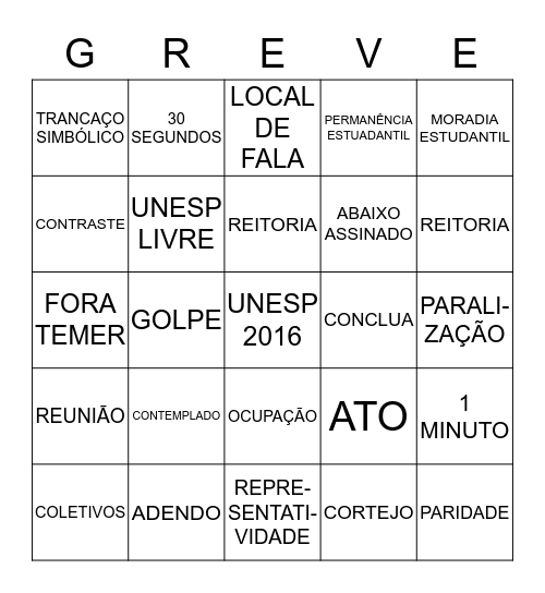 BINGO GREVISTA Bingo Card