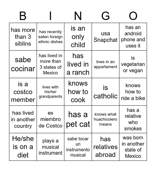 Bingo de la Diversidad Bingo Card