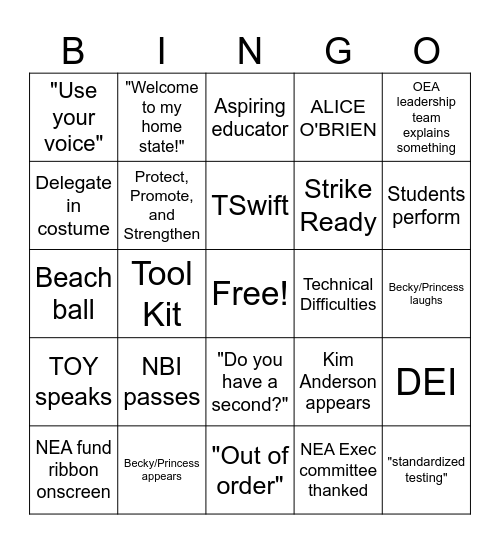 NEA Day 1/July 4 Oklahoma Bingo Card