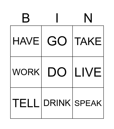 PRESENT SIMPLE VERBS Bingo Card