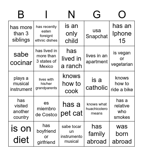 Bingo de la Diversidad Bingo Card
