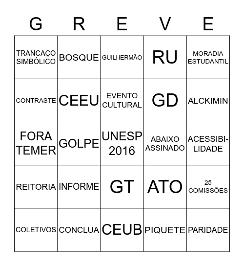 BINGO GREVISTA Bingo Card
