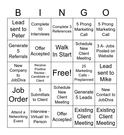 TalentBridge Bingo Card