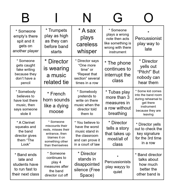 Band Bingo Card