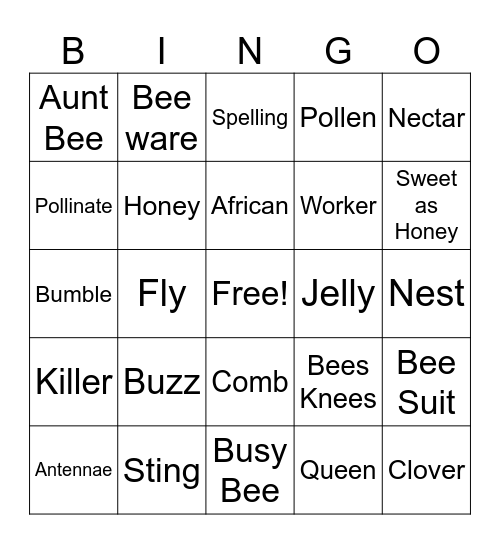 BEES Bingo Card