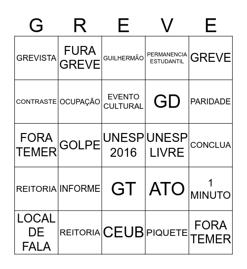 BINGO GREVISTA Bingo Card