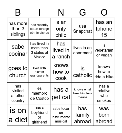 Bingo de la Diversidad Bingo Card