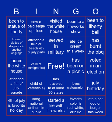 4TH OF JULY BINGO Card