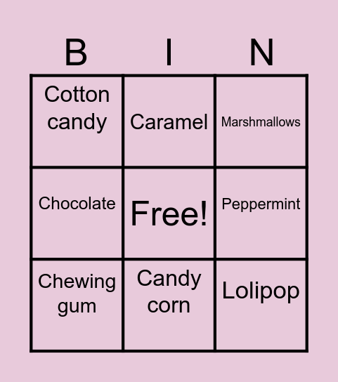 Candies Bingo Card