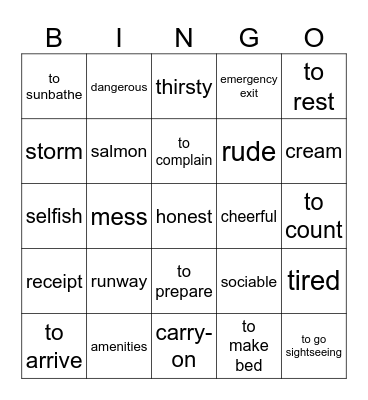 vocabulary revision Bingo Card