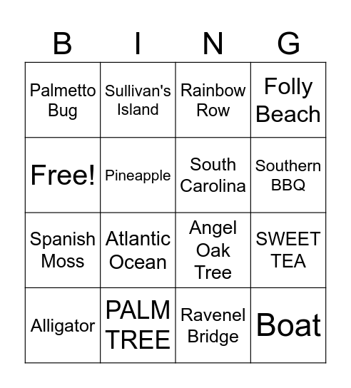 CHARLESTON BINGO Card