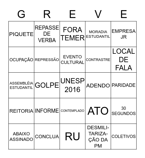 BINGO GREVISTA Bingo Card