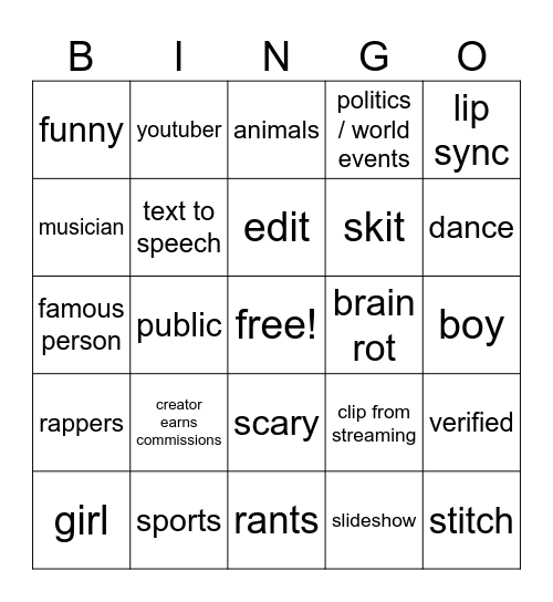 tiktok bingo Card