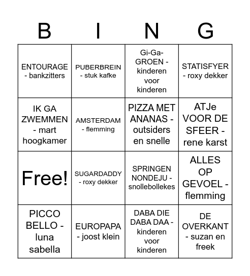 Kinderfeest Stan Bingo Card