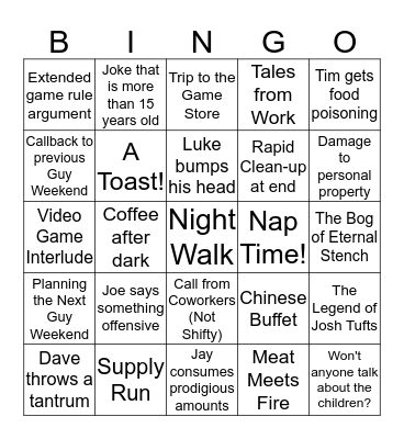 Guy Week Bingo Card