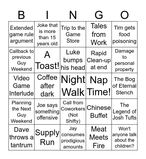 Guy Week Bingo Card