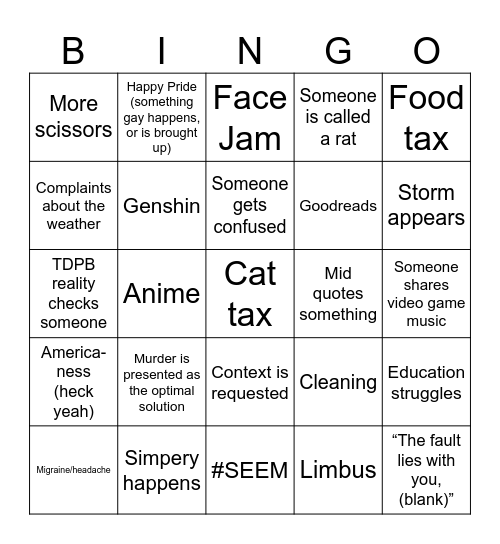 Pub Bingo 4.0 Bingo Card