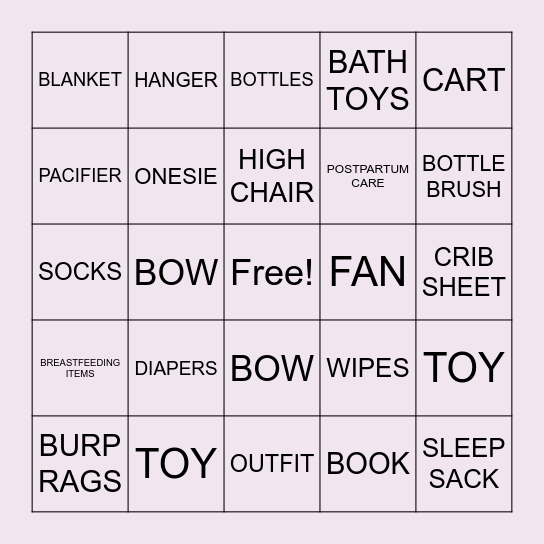 BABY SHOWER BINGO Card